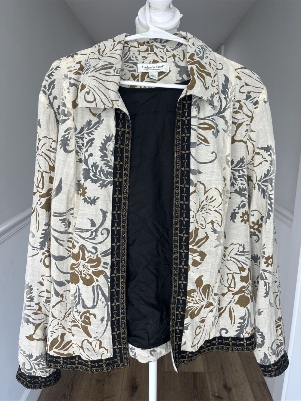 Coldwater Creek Linen Blend Jacket Blazer Floral Botanical Travel Liner Size L